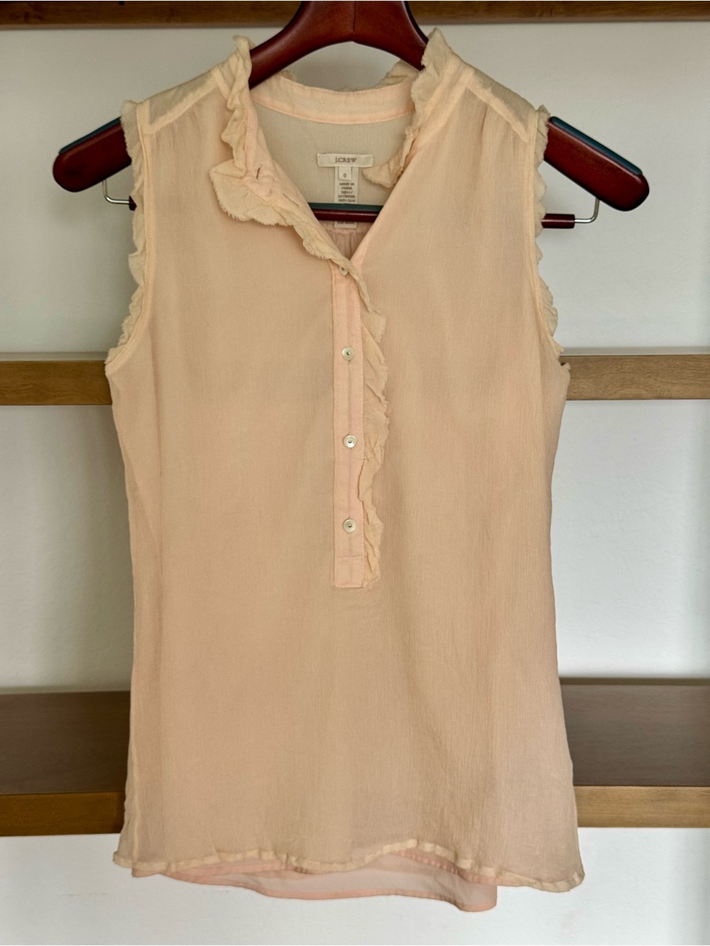 J. Crew Peach Sleeveless Ruffle Henley Camisole